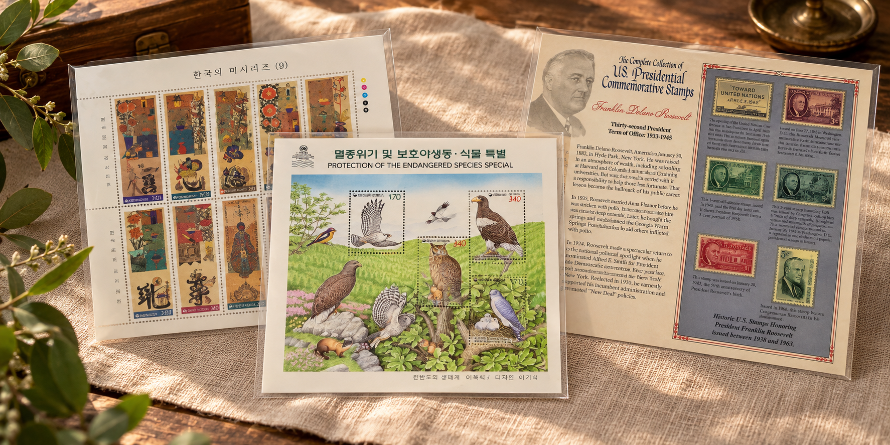 한국 새 우표와 미국 기념우표